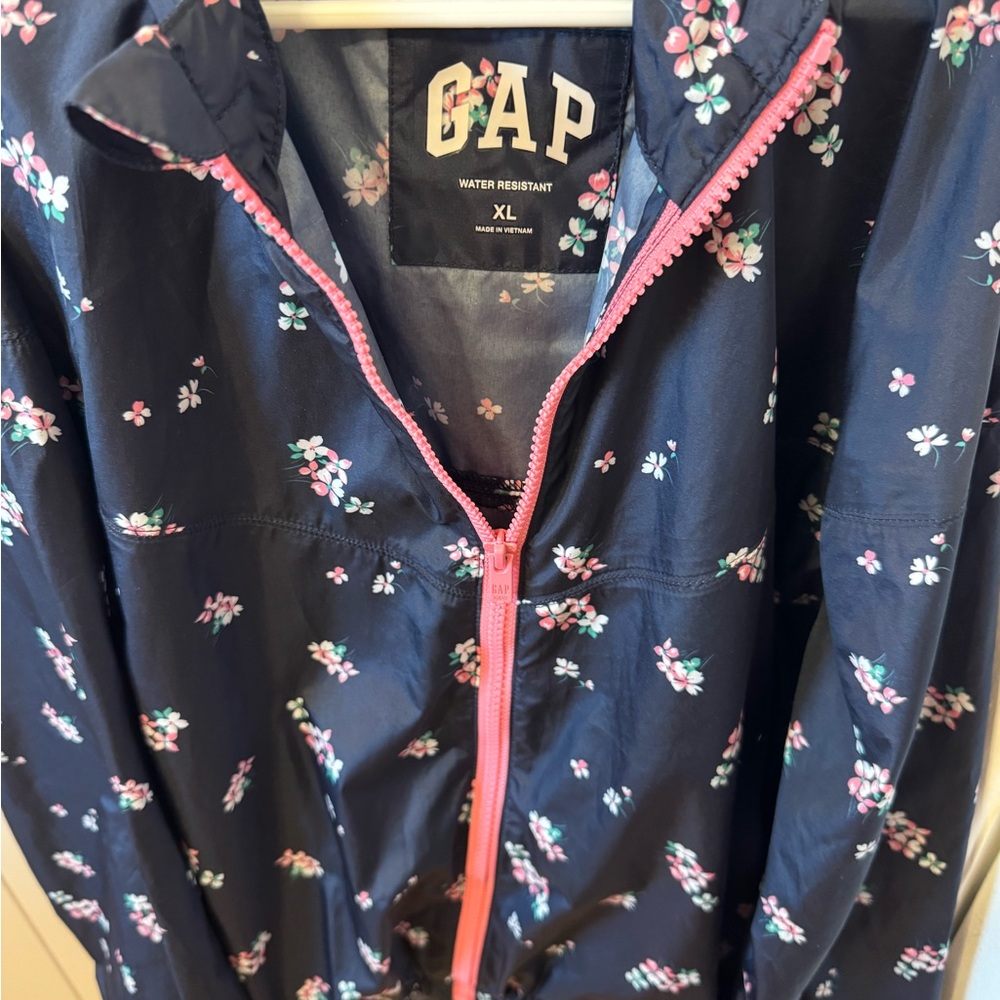 Girls’ GAP Navy Floral Rain Coat with Pink Accents
